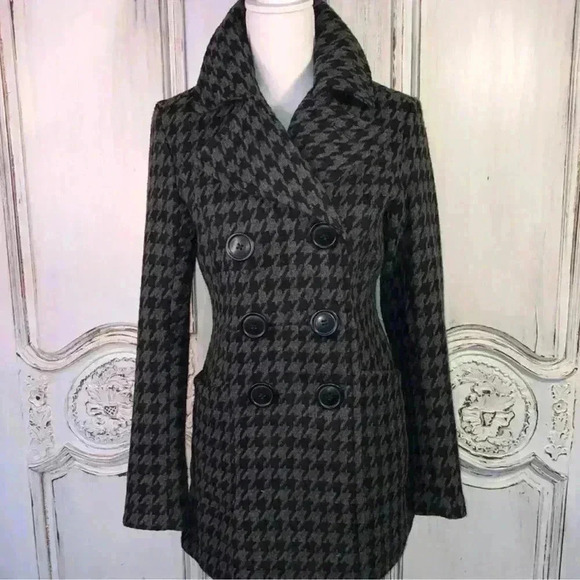 Bar Ill Double-breasted Wool-blend Pea Coat Black/Grey, Size Small - Picture 1 of 9